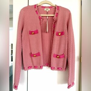 NWT L'AGENCE Pink Textured Knit sweater with Heart Accents